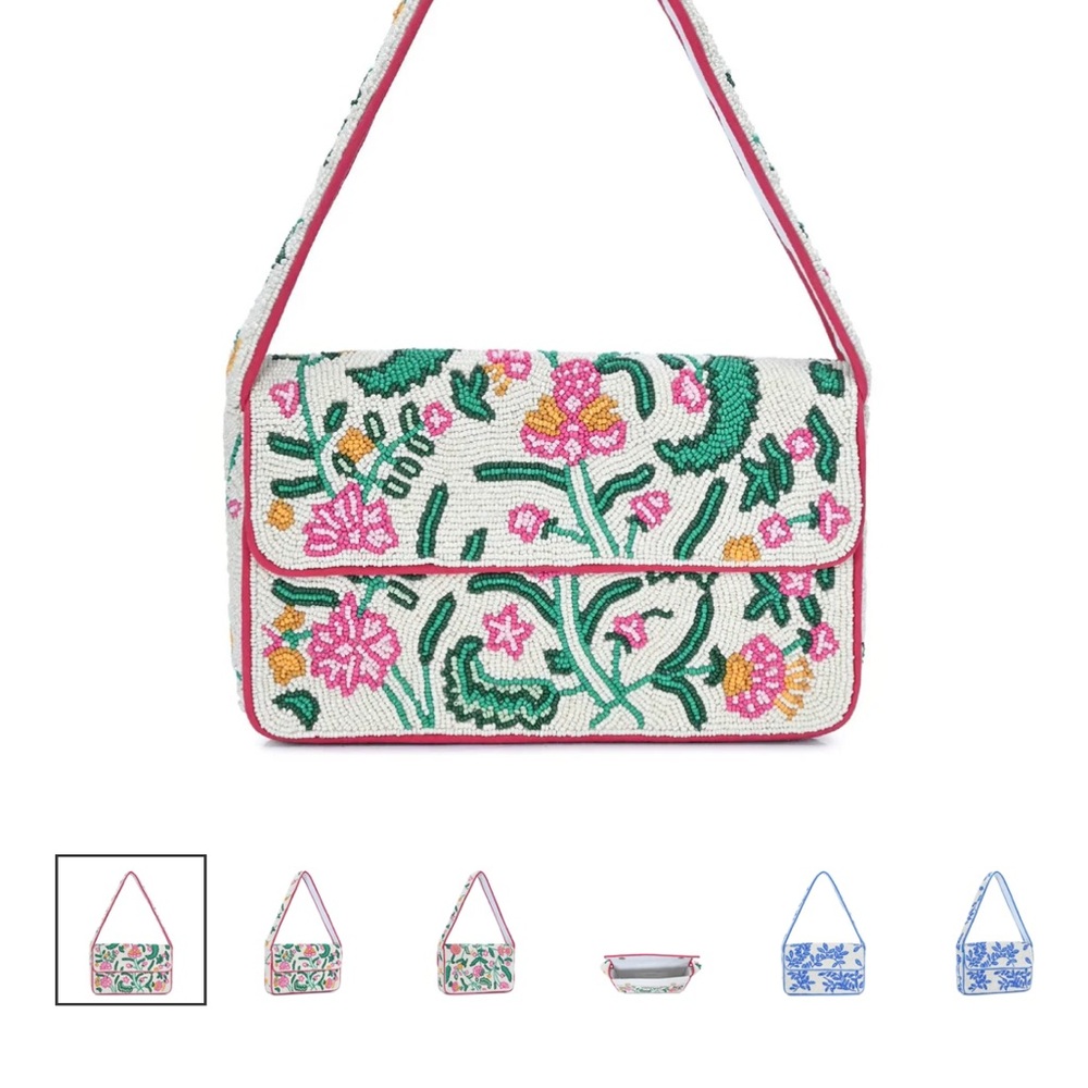 Pink and Green Beaded Shoulder Bag